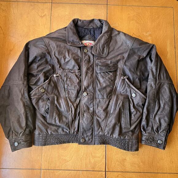 Boulder Ridge Vintage Men's Leather Bomber Moto Coat Jacket Brown Size Medium - Picture 1 of 10